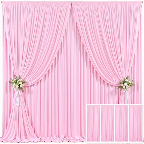 4 Panels Pink Backdrop Curtain for Parties Baby Shower Wrinkle Free Pink Photo Curtains Backdrop Drapes Fabric Decoration for Wedding Birthday Party 20ft(W) x 10ft(H)