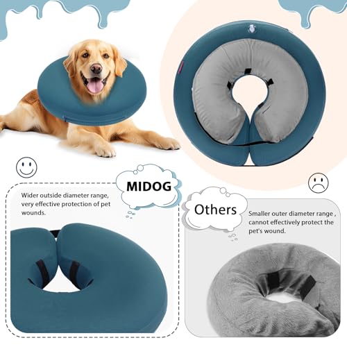 Image of MIDOG Inflatable Dog Cone, Soft Donut Recovery Collar Alternative After Surgery to Help Prevent Licking, Comfy E Collar with Neck Pillow Design, Blue, XS
