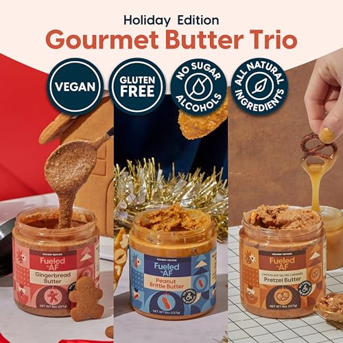 Fueled AF Holiday Nut Butter Trio, Giftable Spreads (Peanut Brittle-Gingerbread Cookie and Chocolate Salted Caramel Pretzel Butter) - Thumbnail 5