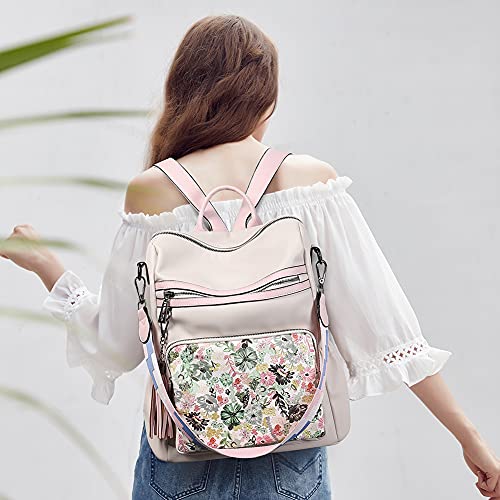 Image of CLUCI Backpack Purse for Women Fashion Leather Designer Travel Large Ladies Shoulder Bags with Tassel White print