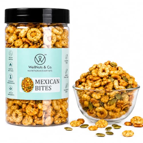 Image of WellNuts & Co. Healthy Snack Combo Pack of 4 |Buckwheat Flakes Mix - 200g, Mexican Bites - 200g, Mix Veg Chips - 150g, Roasted Edamame Beans - 200g| Roasted & Ready to Eat Snacks | High Protein & High Fiber Combo | Snacks for Healthy Everyday