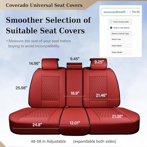 Image of Coverado Rear Seat Covers, Leather Seat Cover for Car, Universal Waterproof Automotive Seat Cushion Protector for Most Cars Trucks SUV (Red)