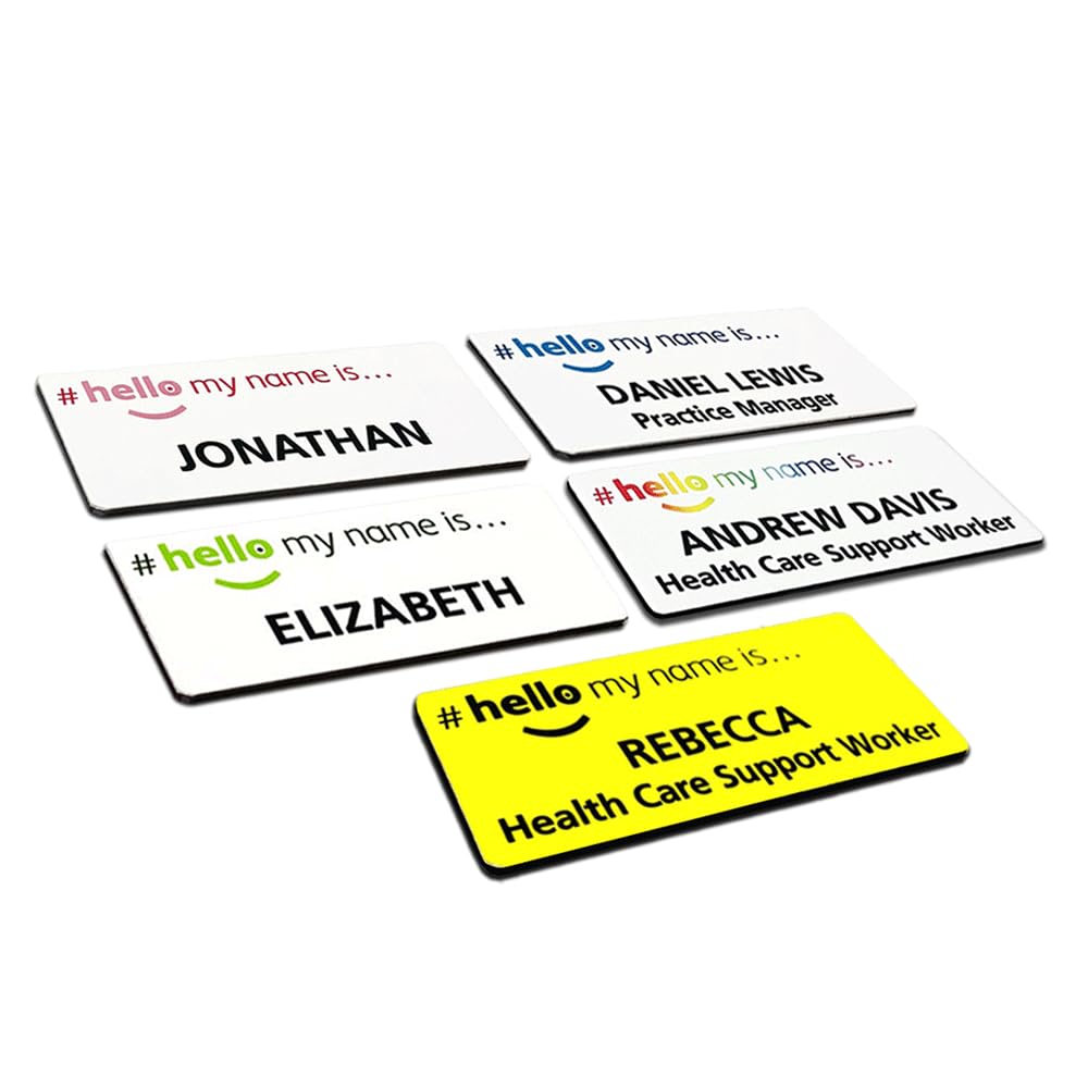 Badgeworld Hello My Name is Yellow Printed Name Badge (25x76mm) Student Nurse Hospital Carer Health Care Manager