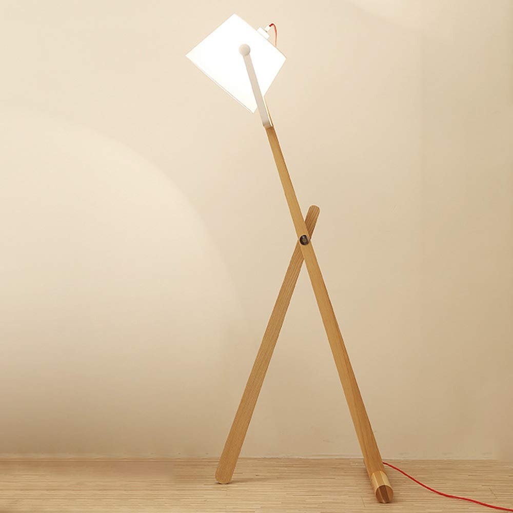 Floor Lamp with White Fabric Shade - Modern Nordic Style Creative Home Wooden Standing Light with DIY Adjustable Support Bar - Night Lamp for Bedroom, Dining Room and Living Room