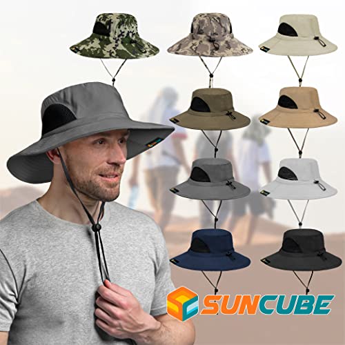Image of SUN CUBE Wide Brim Sun Hat Men Women, Fishing Hats Sun UV Protection, Mens Hiking Bucket Hat Safari Beach Boonie, UPF 50+