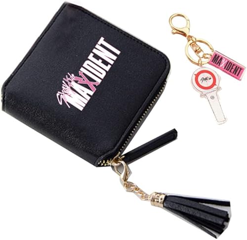Kpop Stray Kids Slim Wallet for Stay Minimalista Cuero Bifold Cremallera Nuevo Álbum Maxident Impreso  Llavero para Niños Stray