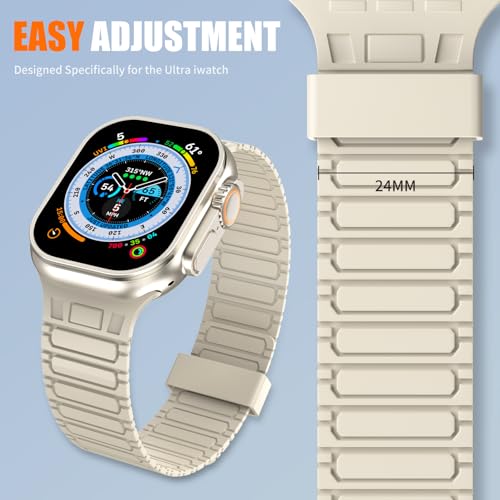 Magnetic watchband Compatible with Apple Watch Ultra 3/2/1 Band 49mm 46mm 45mm 44mm 42mm Sport Silicone Replacement Wristband Strong Magnet link for iWatch Series 11/10/9/8/7/6/5/4/3/2/1 SE 3/2/1,Starlight — view 3