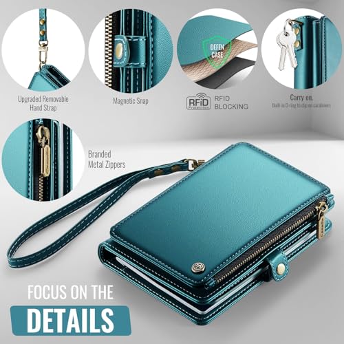 Passport Holder Wallet Bag with AirTag Holder, 11 Card Slots and Passport Solt Cash Solt Photo Solt Zipper Pocket, RFID Blocking Wristlet Strap.Green4