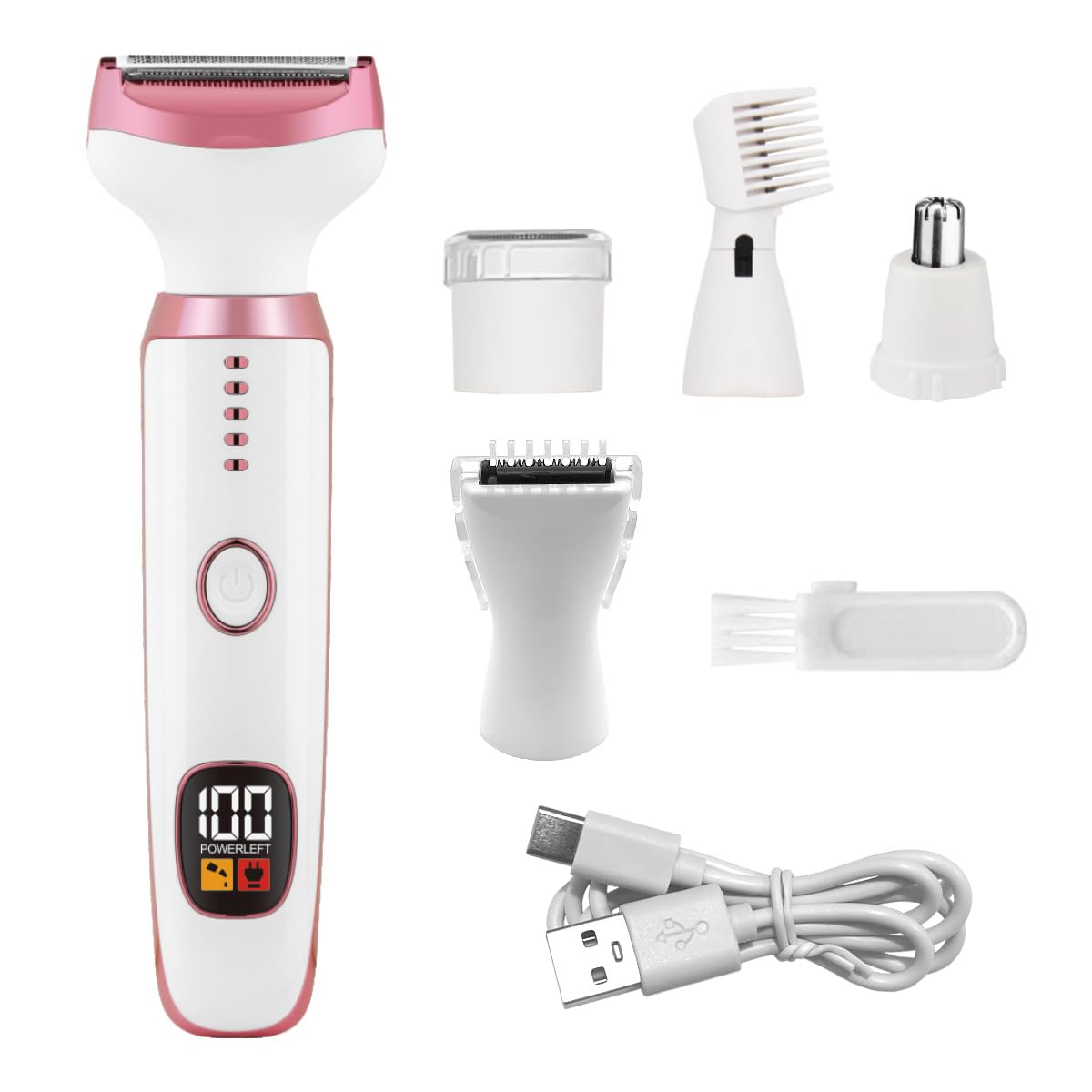 Elektrischer Rasierer für Frauen, Bikini-Trimmer für Frauen, 5-in-1-Körperrasierer für Nase, Haare, Gesicht, Augenbrauen, Arme, Beine, Achselhöhle, Achselhöhle, Schambereich, austauschbarer