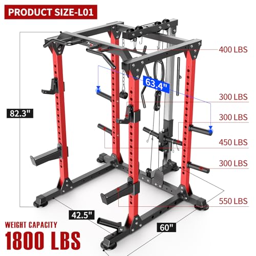 Image of Power Rack Power Cage Multi-Function Squat Rack with Cable Crossover System Selectable More Training Attachment Power Rack for Garage & Home Gym
