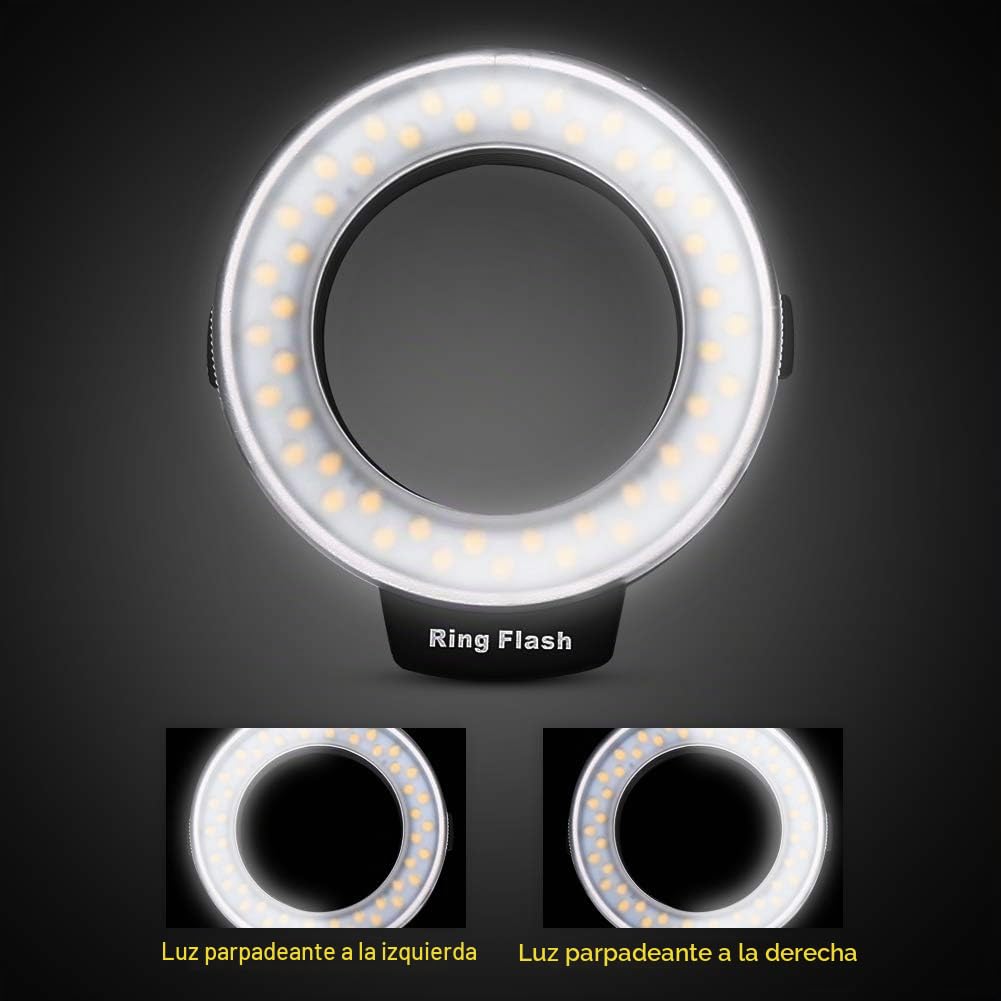Anillo de luz de flash LED portátil con 4 filtros y 8 adaptadores de anillo para cámaras réflex Canon/Nikon/Penant/Olympus/Panasonic