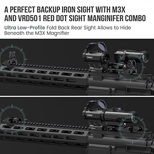 VOTATU V2 Fiber Optic Iron Sights, Flip Up Front and Rear Backup Sights with Green Red Fiber Optics Dots, Tool-Free Adjustable Front Sight Rapid Transition