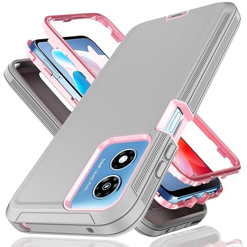 Coque Moto G Play 2024 4G antichoc 3 en 1 en caoutchouc blindé sécurisé gris rose