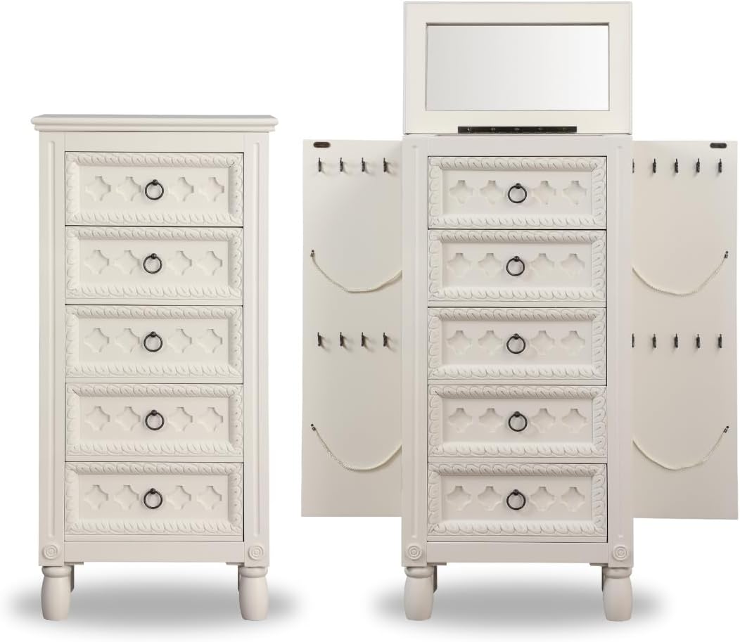 Hives and Honey Abby Jewelry Armoire, 40.25in X 19.5in X 11.75in, Antique Ivory
