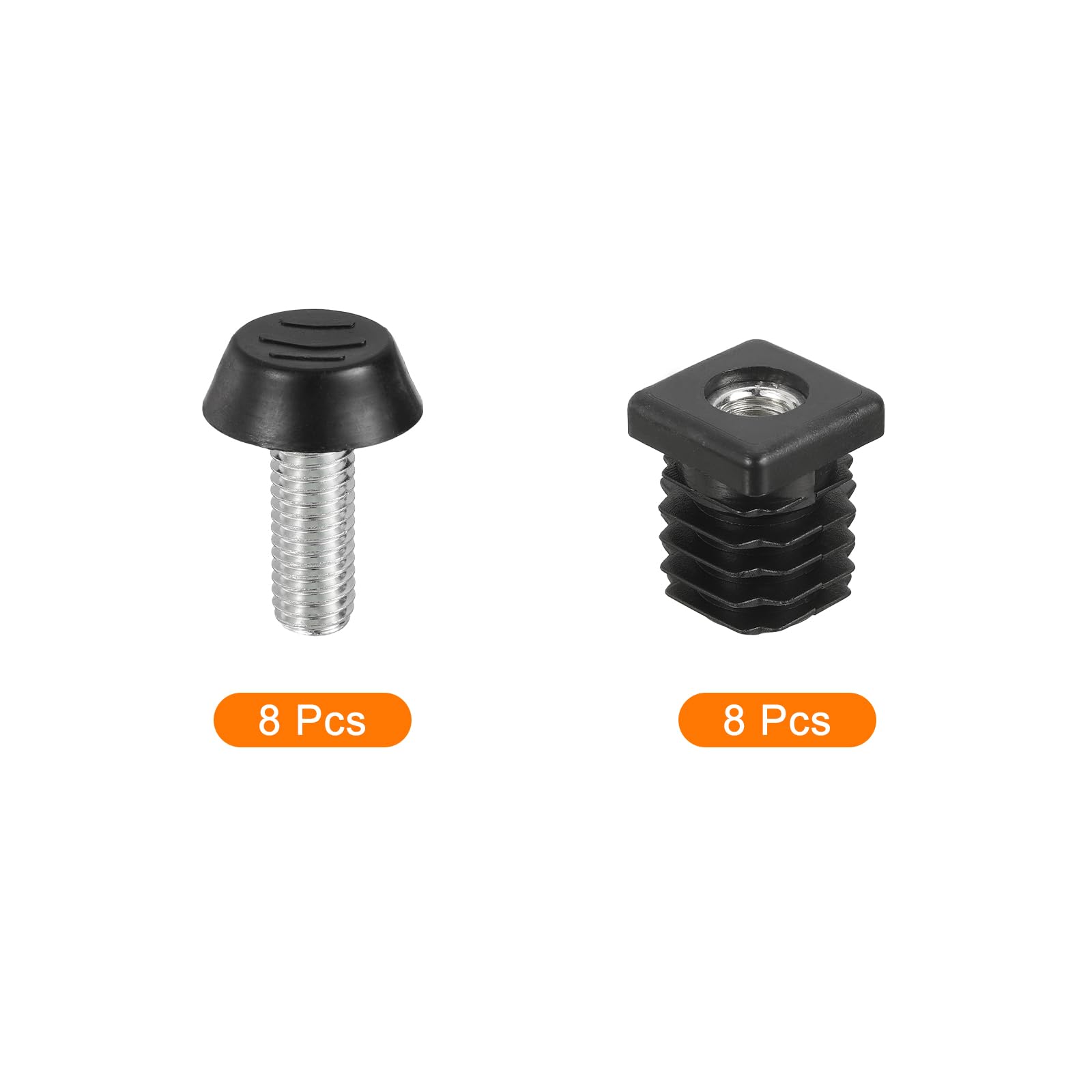 sourcing map Lot de 8 pieds de nivellement en plastique M8 x 20 x 20 mm réglables pour pieds de meubles rectangulaires à visser pour trou de 20 mm pour table, chaise et meubles, noir