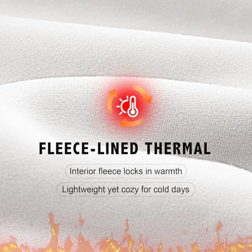 DHSO Long Sleeve Thermal Shirt For Women Fleece Lined Undershirt - Soft Warm Base Layer Tops Cold Weather White Large