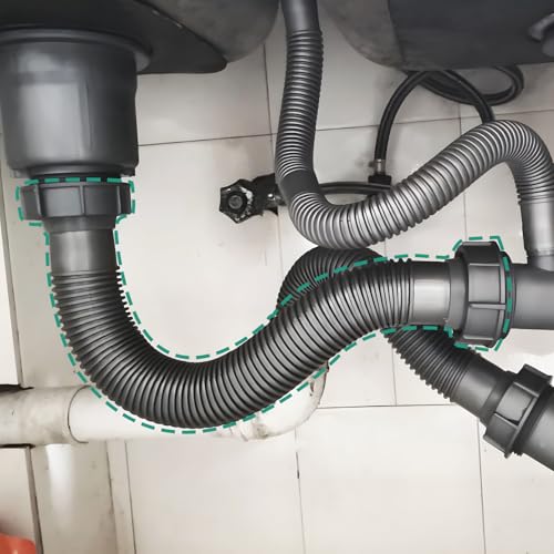 BUXIMN Sink Drain Pipe Kit, Flexible 1-1/2 Inch P Trap Kitchen Sink Plumbing Kit Expandable 8.7\" to 29\" Sink Pipe Replacement Kit for Bathroom Kitchen Sink (Gray) - Thumbnail 6