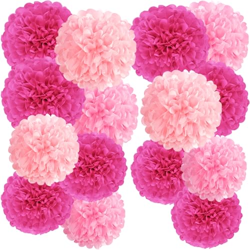 SUNBEAUTY 15 Rose Pompon Papier Soie Rose Papier Soie Fleur Pompon Boule à Suspendre 9.8
