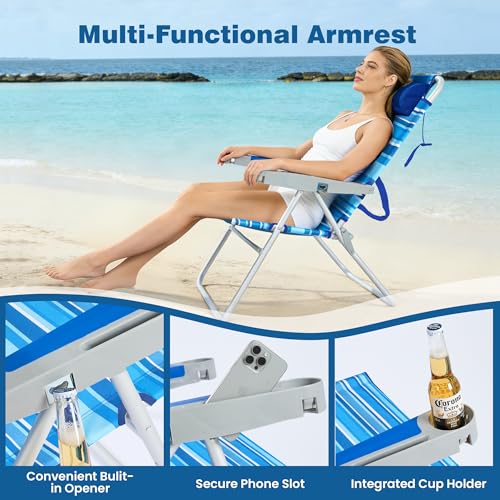 Image of SUNNYFEEL Tall Beach Chair for Adults, High Back High Seat Folding Chairs