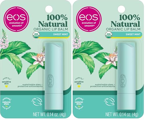 Image of eos 100% Natural & Organic Lip Balm- Sweet Mint, Dermatologist Recommended, All-Day Moisture Lip Care, Made for Sensitive Skin, 0.14 oz (Pack of 2)