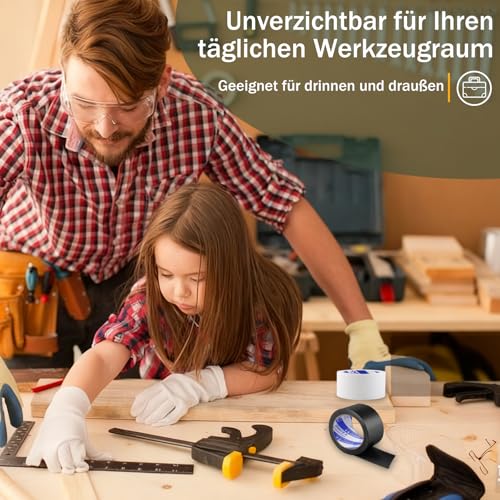 3 Rollen Panzertape Schwarz/Silber/Weiß,50mm X20m Panzerband,Extra Stark Klebeband,Wasserdichtes Reparaturband,Gewebeband,Gaffa Tape,Handreißbar Duct Tape für Innen Außen,Reparieren,Verpacken,Bündeln