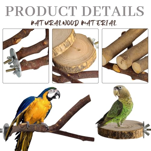 image for StyEdEk 8 Pack Natural Wood Bird Perches, Parrot Perch Stand Bird Cage