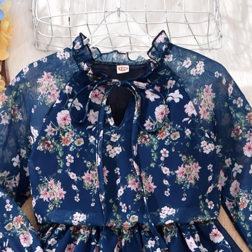 fioukiay Girls Fall Dress Long Lantern Sleeve V-Neck Floral Printed Smocked Waist Maxi Dresses Holiday4