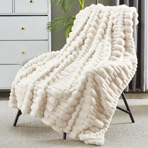 JONIYEAR Soft Fluffy Striped Faux Rabbit Fur Throw Blanket for Co...