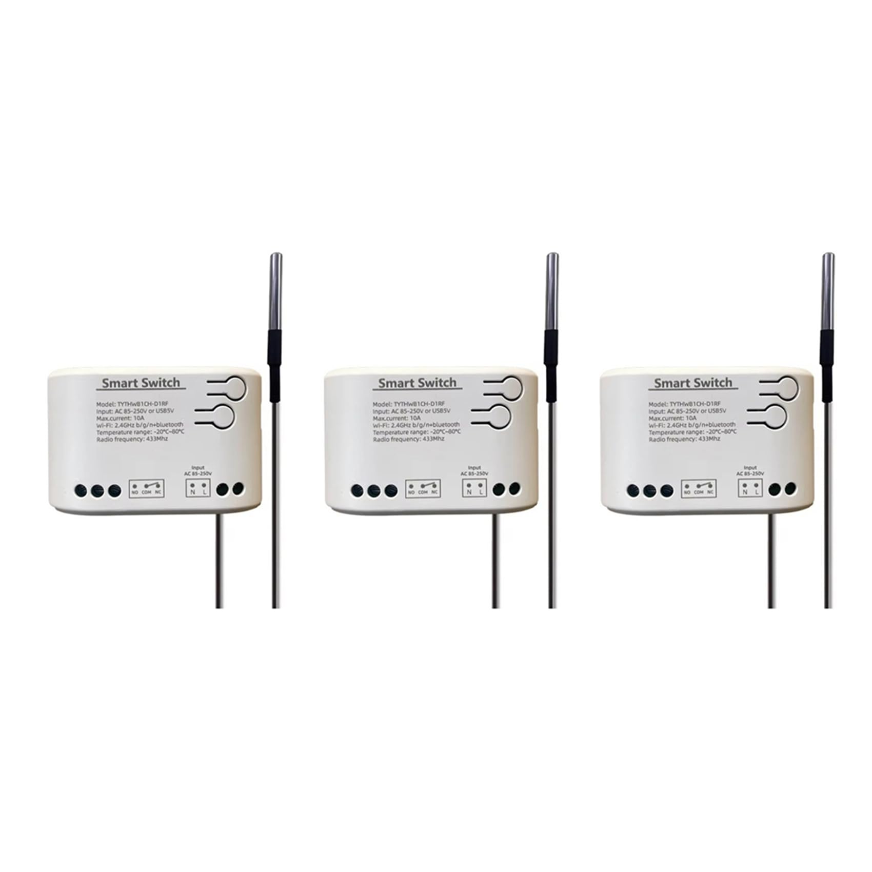 Jnchdghwa White 3X Tuya Smart Life Wifi Switch Relay Temperature Monitoring Thermostat Sensor Passive Dry Contact Relay Ac 85-250V