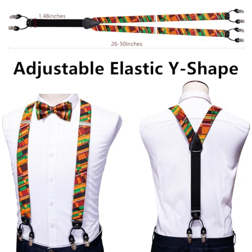 Image of YOHOWA Men Suspenders 6 Clips Strength Adjustable Y Braces Pre-Tied Bow Tie Set Formal Wedding Party