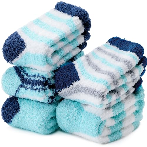 Image of EBMORE Fuzzy Socks for Women, Thick Cozy Warm Fluffy for Winter | Ultra Soft Plush Fleece Lining, Stretch Cuff, Comfy Heel & Toe, for Home & Sleep, Gifts Cabin Slipper Socks, 5 Pairs