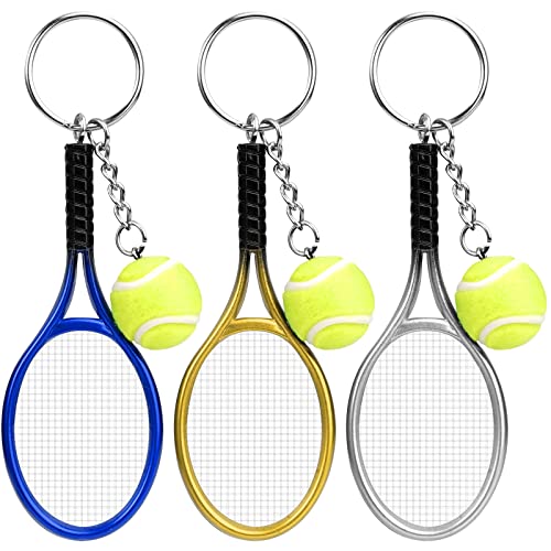 3 Pezzi Portachiavi Tennis, Portachiavi Personalizzato,Sport Portachiavi Di Novità,Portachiavi Simpatici, Mini Pallina Da Tennis Ciondolo Regali Racchetta Da Tennis Con Palla Sport Portachiavi