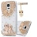 Samsung S5 Case - Mavis's Diary 3D Handmade Bling Crystal Golden Owls Flowers Shiny Sparkly Diamond Rhinestone Clear Hard Back Case Cover for Samsung Galaxy S5 I9600 SM-G900 with Clean Cloth