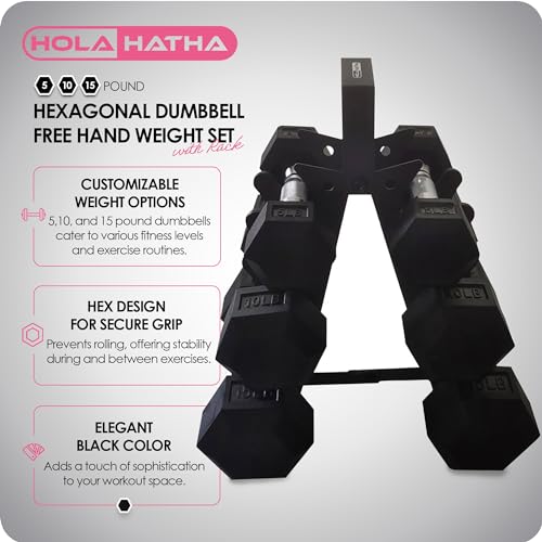 HolaHatha-Hexagonal-Dumbbell-Free-Hand-Weight-Set-wRack