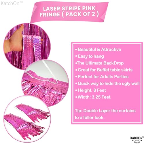 Image of KatchOn, Large Laser Pink Backdrop Curtain - 3.2x8 Feet, Pack of 2 | Laser Pink Fringe for Birthday Wedding Engagement Party Decorations | Graduation Backdrop for Graduation Decorations 2025