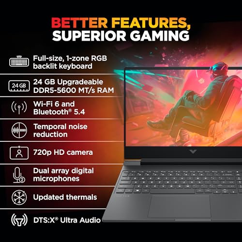 Image of HP Victus, AMD Ryzen 7 260, 8GB RTX 5050 Gaming Laptop,(24GB DDR5,1TB SSD) 144Hz,IPS,300 nits,15.6'(39.6cm) FHD, Win11,M365 Basic(1 year) Office24, Mica Silver, 2.29kg, RGB, Enhanced cooling, fb3185AX