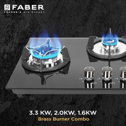 Image of Faber Hob 90 cm 3 Burner|Auto-Ignition|Spillage Proof|Brass Burners|Metal Knobs|Pan Support|2yrs on Burner,5 Yrs Warranty on Valve & Glass|2Yrs Comprehensive warranty|HOB SUPERIA HT903 BR AI IN