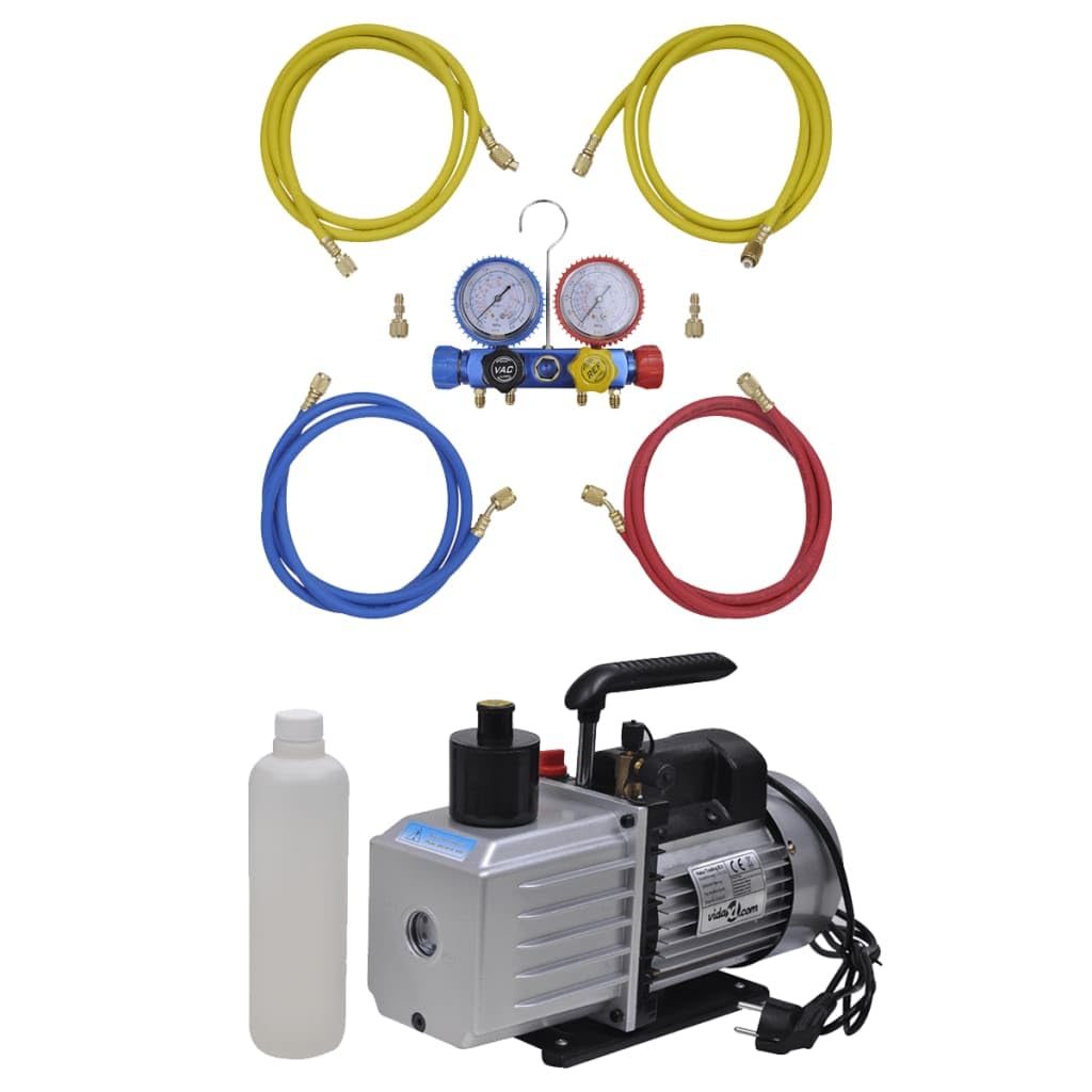 Vakuumpumpe 100 L/min mit Aluminiumgehäuse und Ölschauglas, 4-Wege-Manometer-Set für Klimaanlagen und Kältesysteme, inklusive Tragekoffer