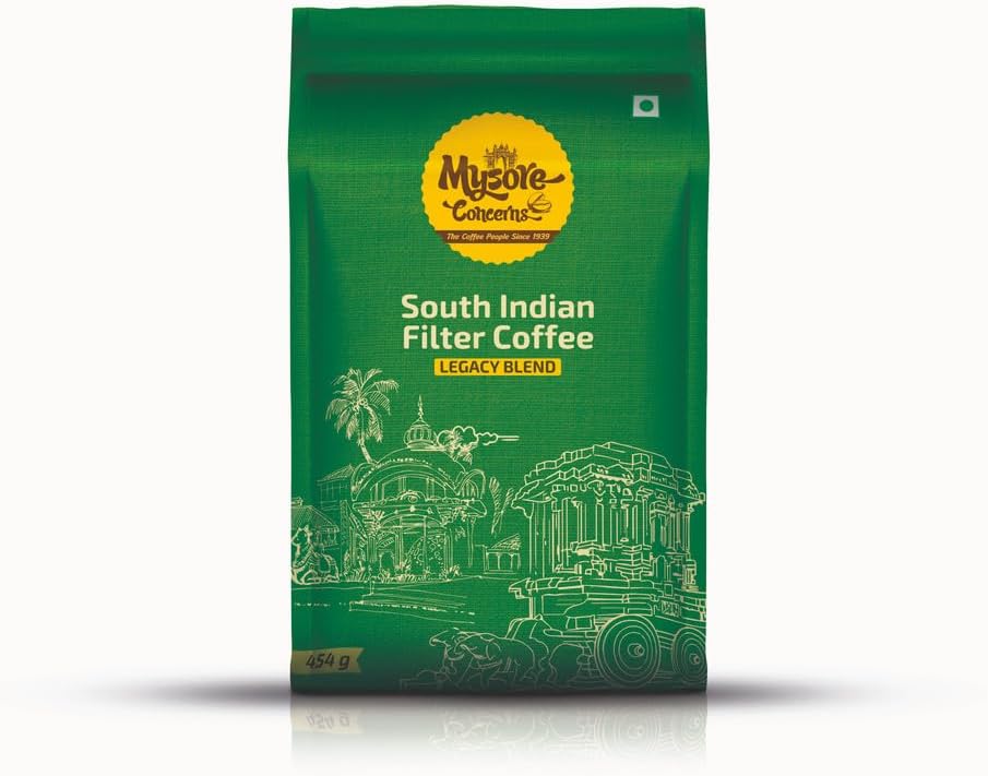 Mysore Concerns | Legacy Blend | Ground Coffee | South Indian Filter Coffee | 100% Pure Coffee | Freshly Roasted (454g) - South Indian Filter