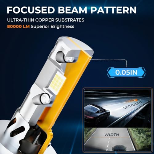 Image of for Hyundai Elantra 2001-2006 Light Bulbs Combo | H1 High Beam + H7 Low Beam 80000LM 6500K Cool White, 1:1 Mini Size, 3-Minute Plug & Play Installation, Pack of 4