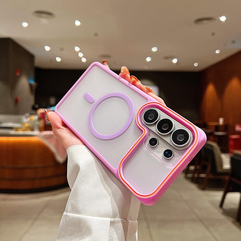 Image of LuxuryKase Frosted Clear MagSafe Case for Samsung Galaxy S26 Ultra | Translucent Matte Back | Soft TPU Bumper + Hard PC Back | Raised Camera Protection | Wireless Charging Compatible - Purple