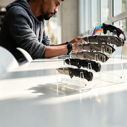 Image of WANLIAN Pocket Knife Display Stand, Knife Holder, Knife Collection Display Stand, for pocket knife organizer& Display hut home decoration (transparent)