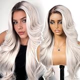 KOME Platinum Blonde Synthetic Lace Front Wig,13x4 HD Lace Layered Wave Glueless Wigs for Women Daily Use 26IN
