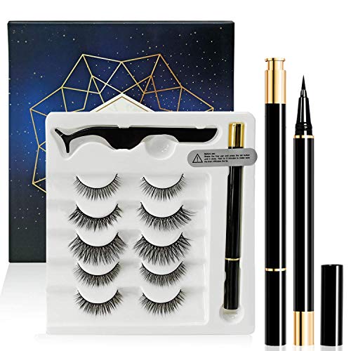 False Eyelashes 5 Pairs Lashes for Women Magnetic Eyeliner Waterproof, Magic Eyelash Kit With Reusable Magic Lashes And Tweezers For Eyelash Magnetics Easy Apply Lashes Eyelashes kit