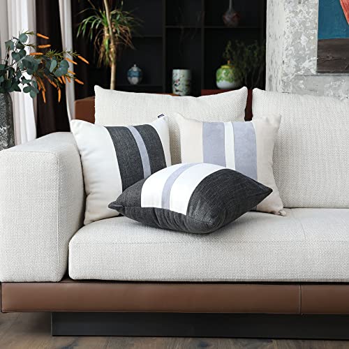 Boysum Farmhouse Patchwork Throw Pillow Covers 16X16 Inch, Set Of 2 White And Dark Gray Decor Pillow Cover For Couch Chair Bedroom Striped Pillow Covers Modern Decor (White And Dark Gray) #TOP4