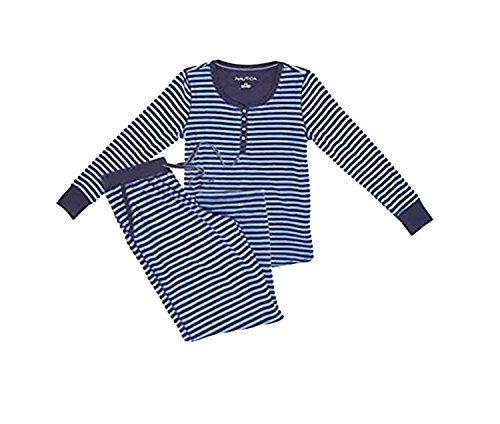 Nautica Womens 2 Piece Microfleece Pajama Set (XX-Large, Navy Blue Stripe)