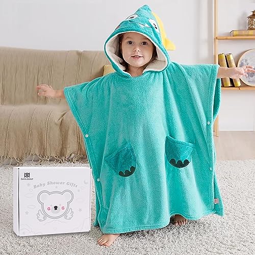 Image of Bebamour Baby Bath Towels，Baby Hooded Towel Bath Washcloth Set with Cute Design(Green)
