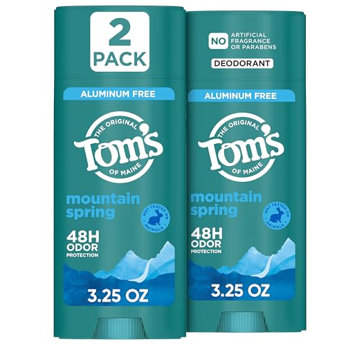 Tom’s of Maine Mountain Spring Natural Deodorant for Men and Women, Aluminum Free, 3.25 oz, 2-Pack