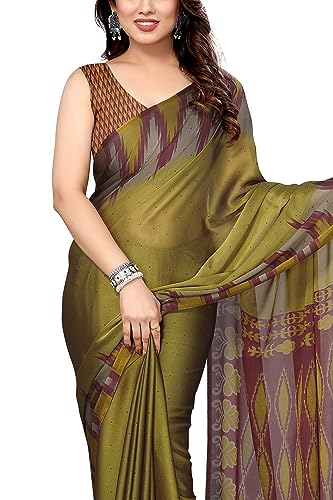 Image of MIRCHI FASHION Saree for Woman Chiffon Georgette Polka Dot Border | Plain Lightweight Women's Sari with Printed Pallu and Blouse Piece