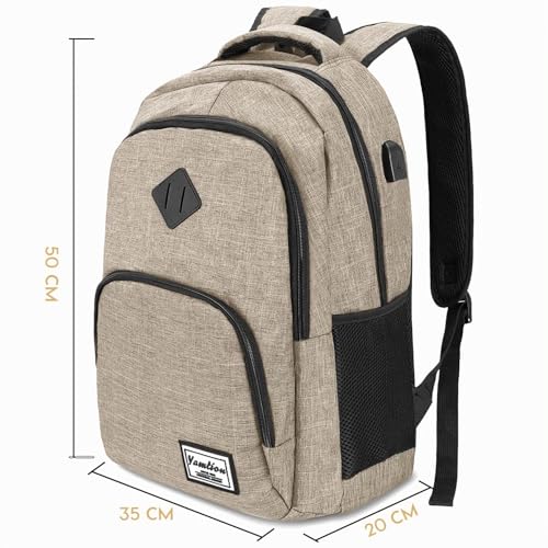 Miniatura 6 de Yamtion - Mochila Escolar Con Puerto Usb Para Computadora Portátil, Universidad, Viaje, Oficina, Adolescentes, Color Beige